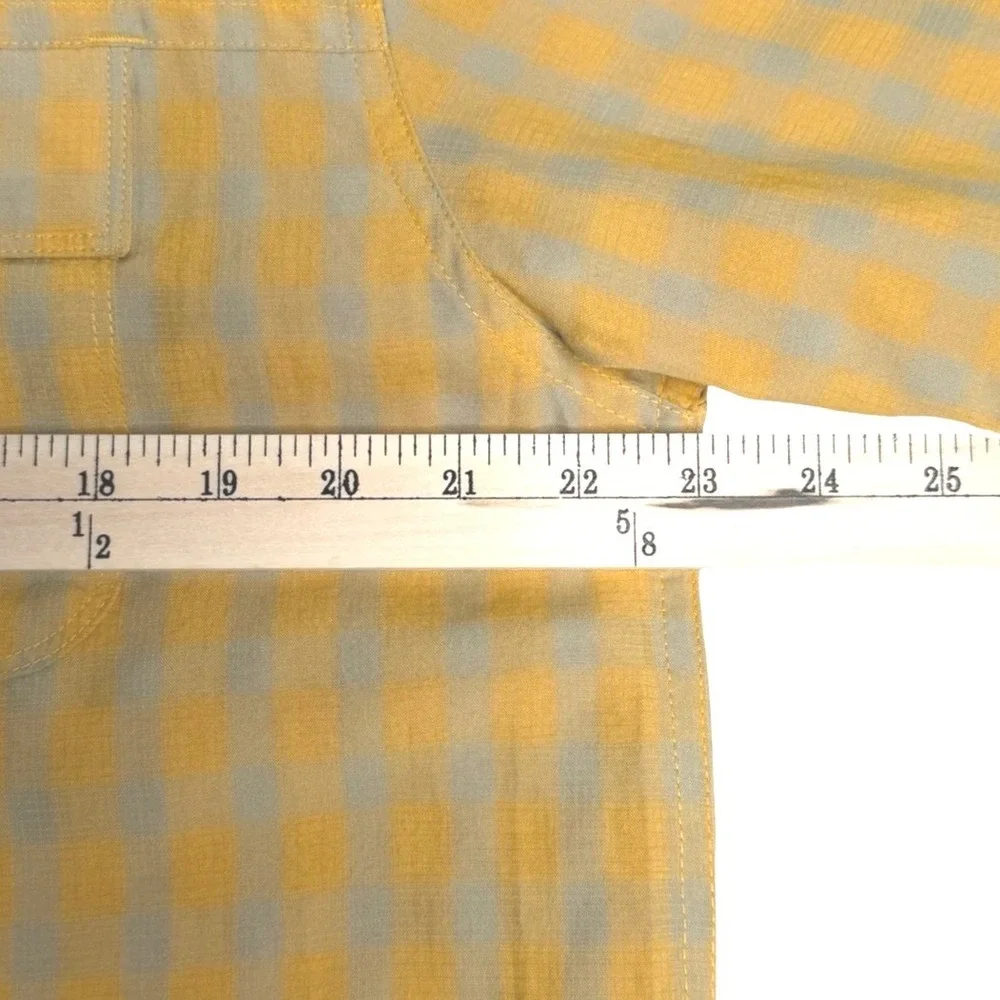The North Face AH6S Short Sleeve‎ Gingham Hiking Shirt Yellow Gray Men's Large